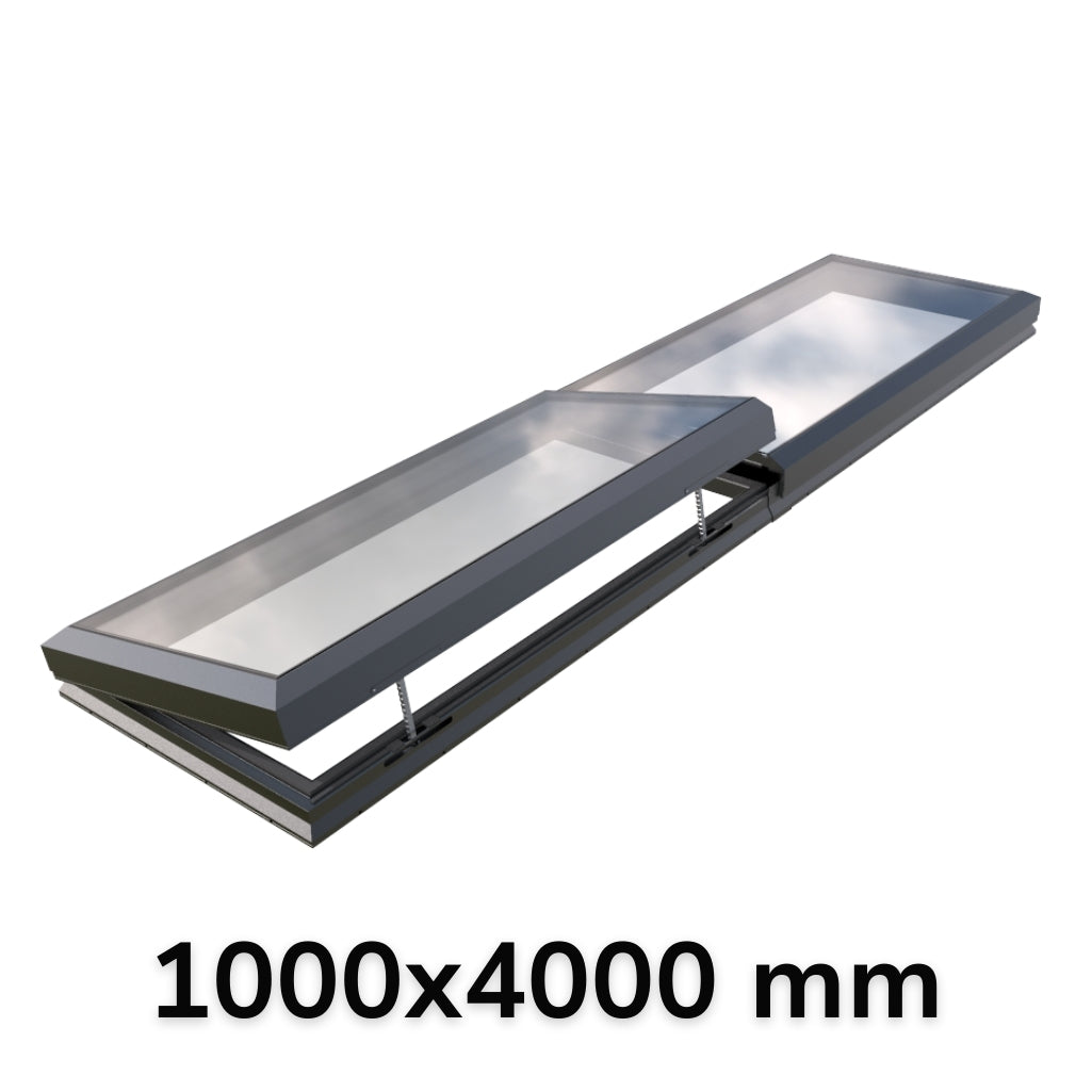 1000 x 4000 mm Electric Opening Glass Link Modular Skylight (1 Fixed 1 Opening)