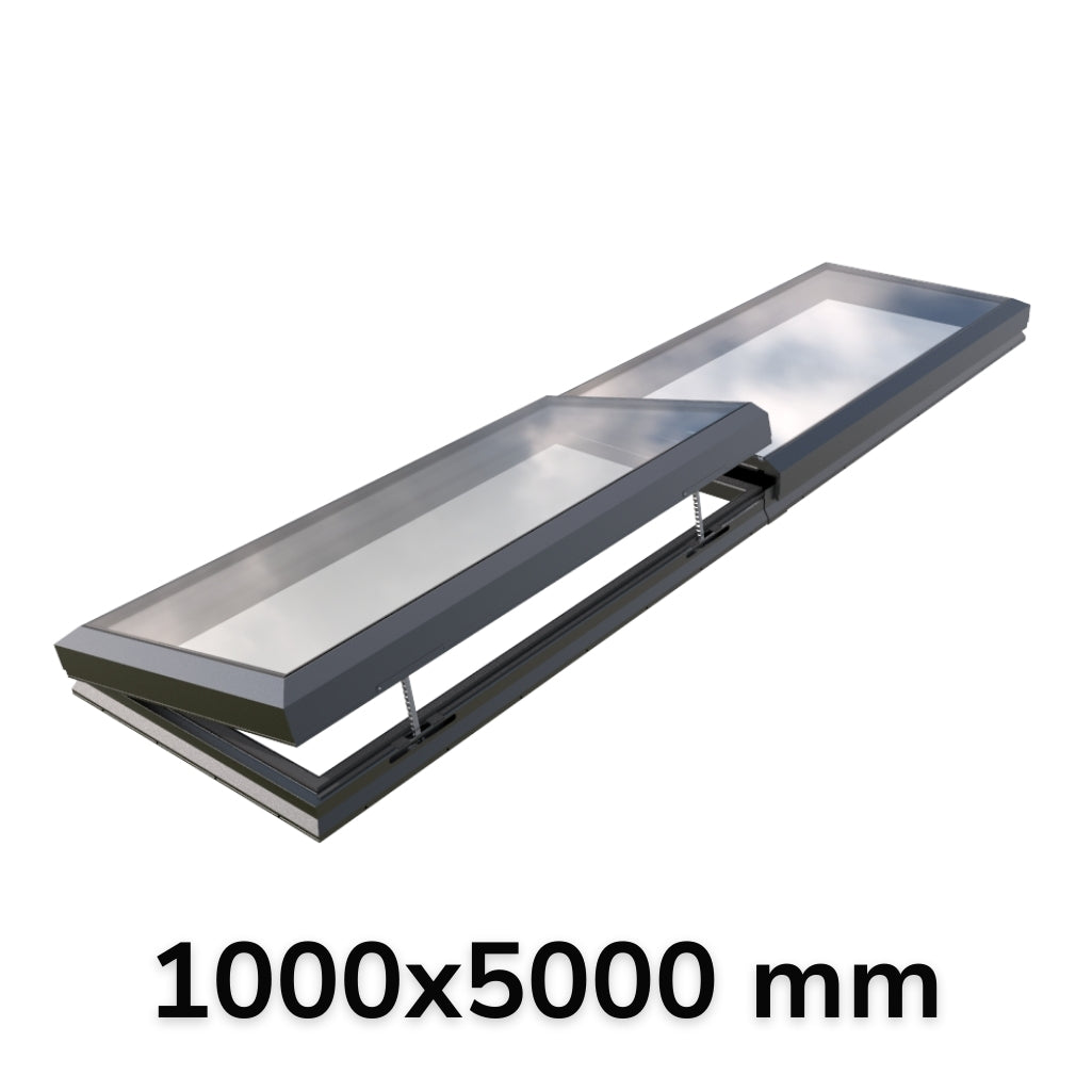 1000 x 5000 mm Electric Opening Glass Link Modular Skylight (1 Fixed 1 Opening)