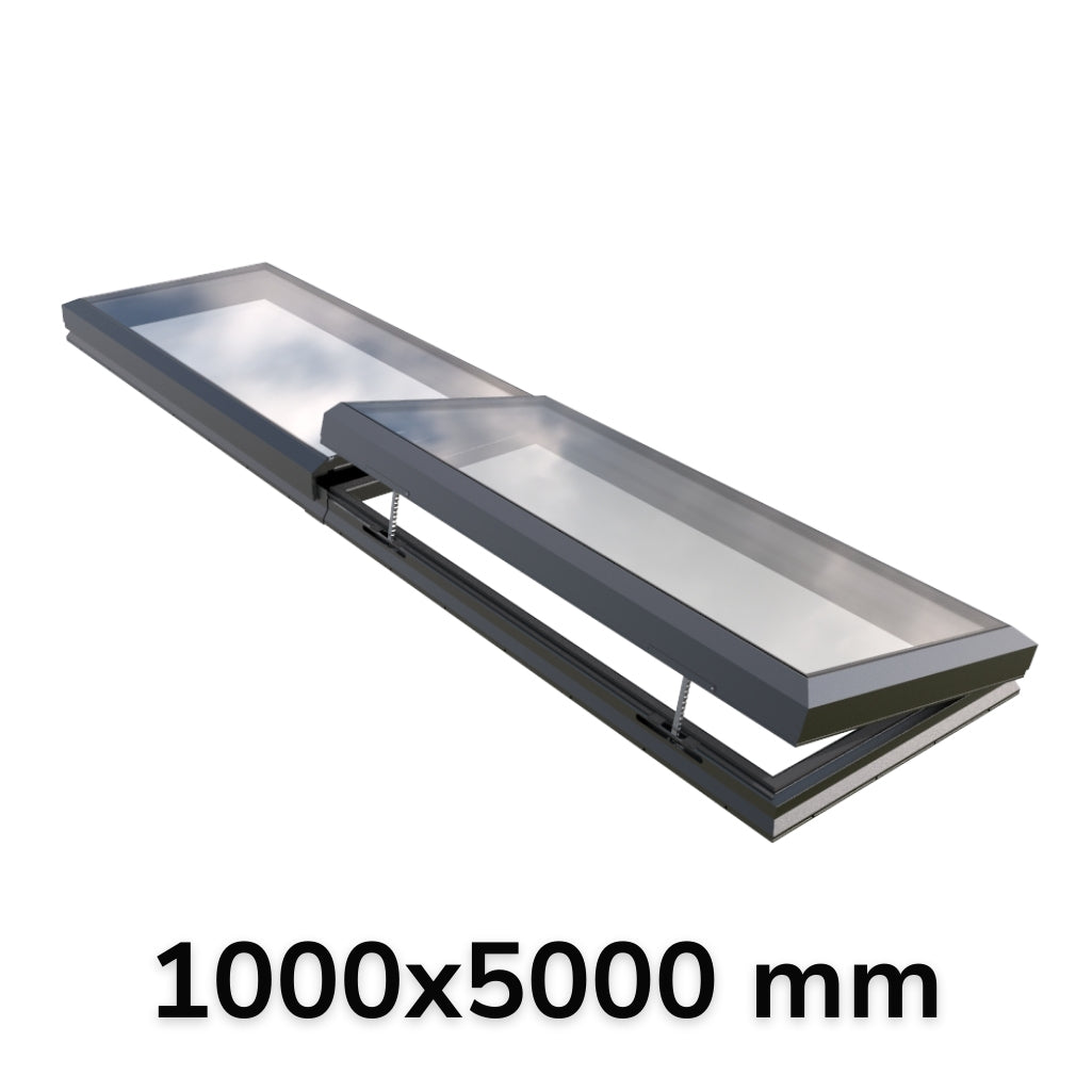 1000 x 5000 mm Electric Opening Glass Link Modular Skylight (1 Fixed 1 Opening)