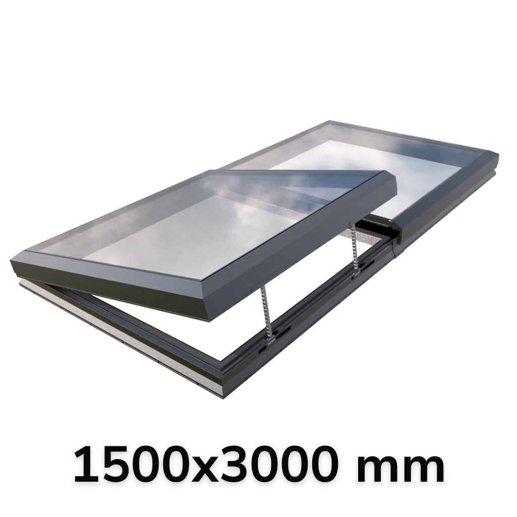 1500 x 3000 mm Electric Opening Glass Link Modular Skylight (1 Fixed 1 Opening)