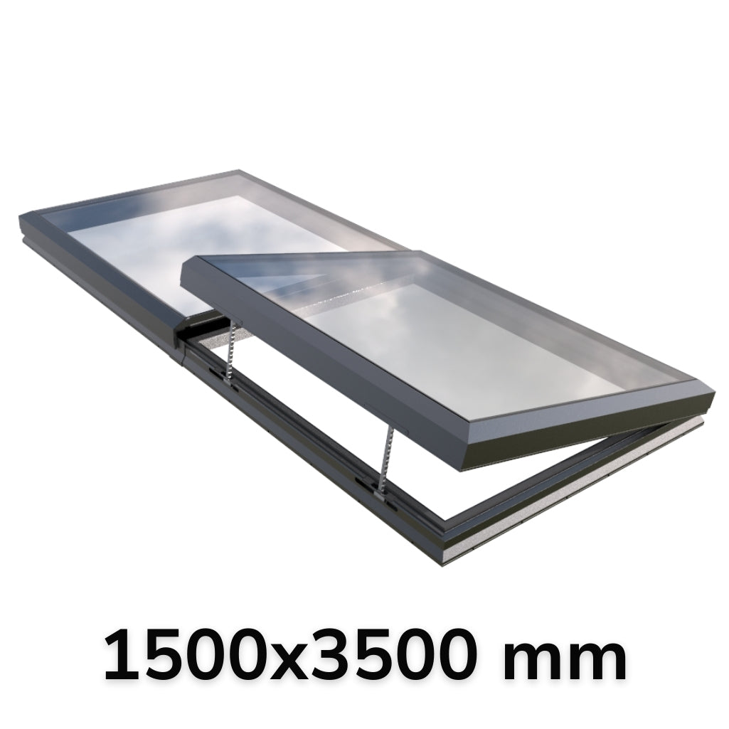 1500 x 3500 mm Electric Opening Glass Link Modular Skylight (1 Fixed 1 Opening)