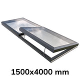 1500 x 4000 mm Electric Opening Glass Link Modular Skylight (1 Fixed 1 Opening)