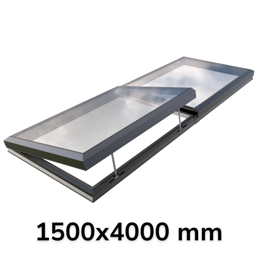 1500 x 4000 mm Electric Opening Glass Link Modular Skylight (1 Fixed 1 Opening)