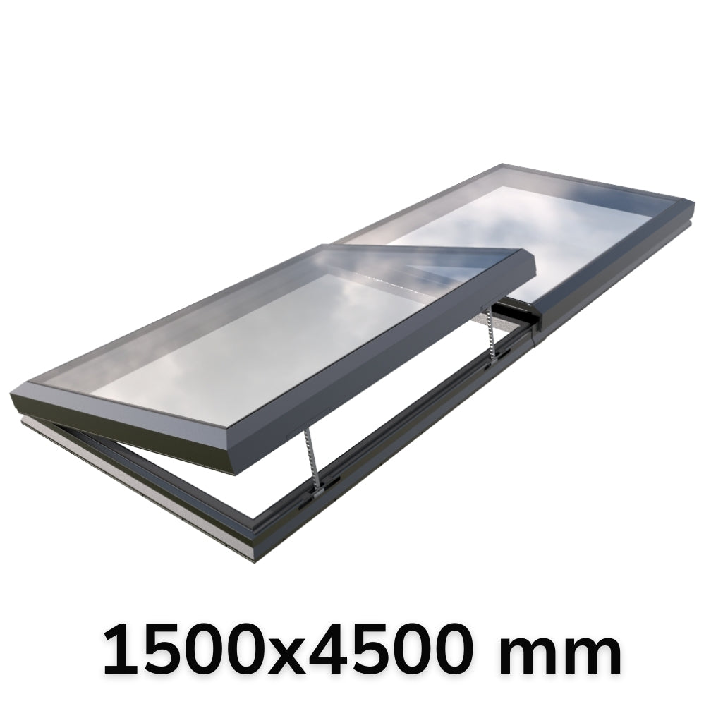 1500 x 4500 mm Electric Opening Glass Link Modular Skylight (1 Fixed 1 Opening)