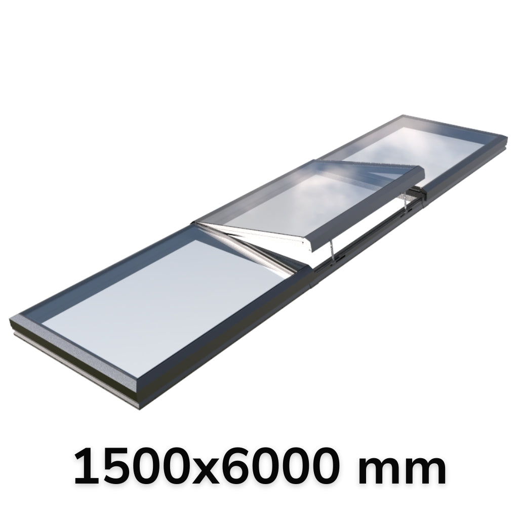 1500 x 6000 mm Electric Opening Glass Link Modular Skylight (2 Fixed 1 Opening)