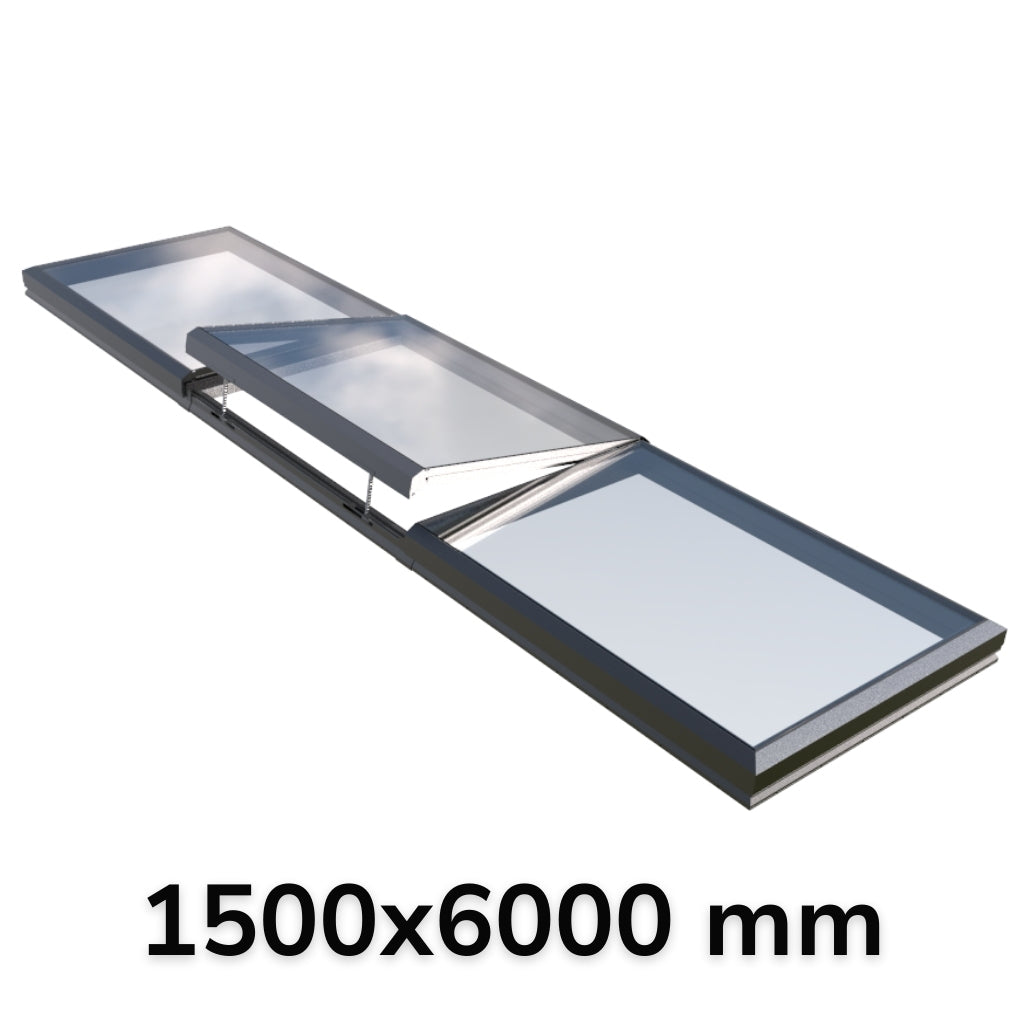 1500 x 6000 mm Electric Opening Glass Link Modular Skylight (2 Fixed 1 Opening)