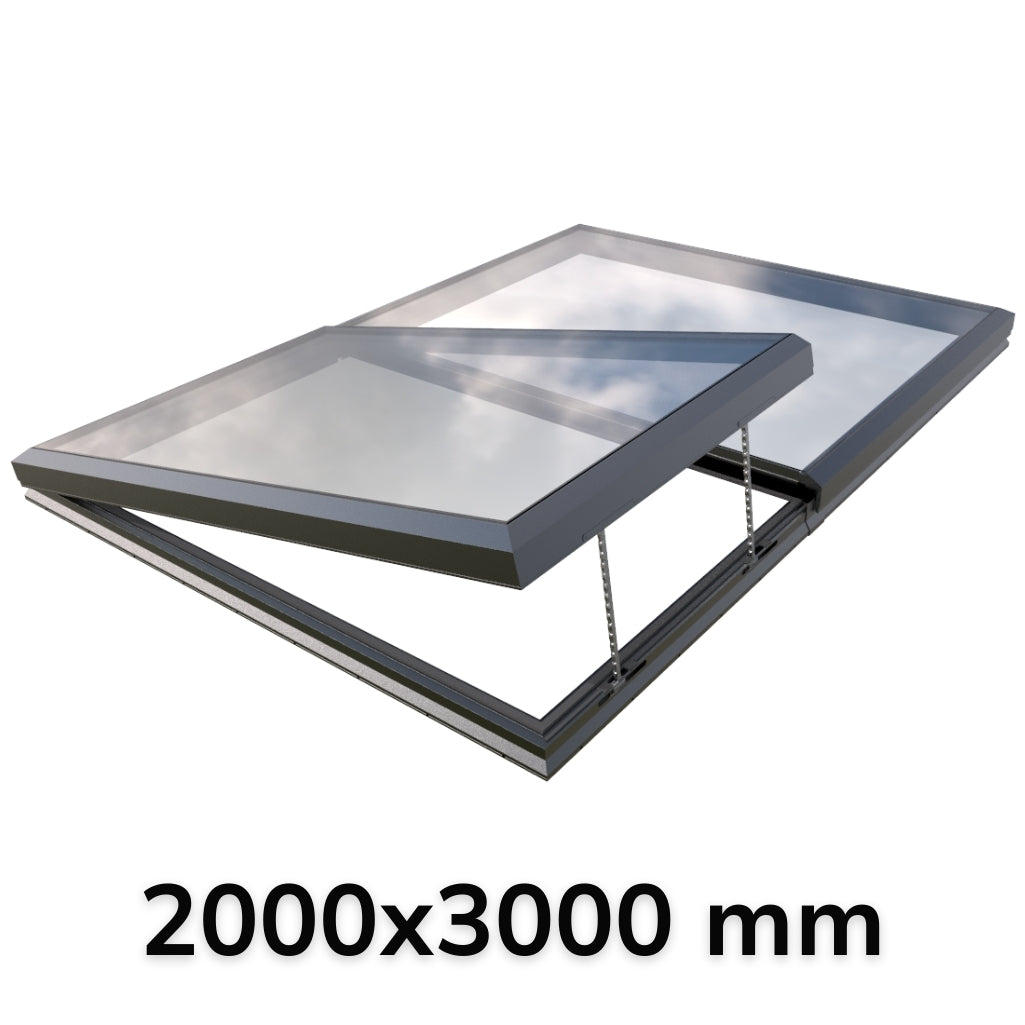 2000 x 3000 mm Electric Opening Glass Link Modular Skylight (1 Fixed 1 Opening)