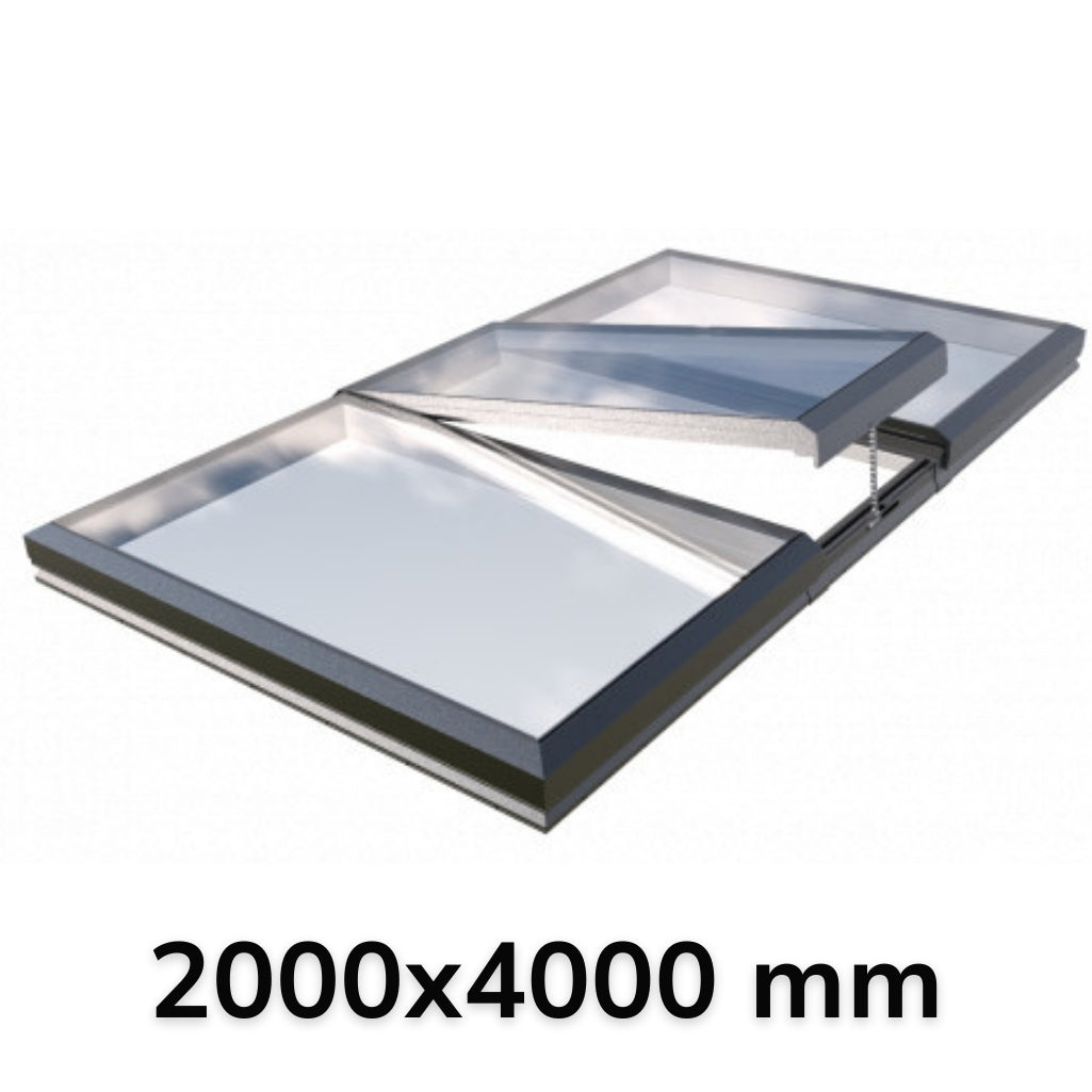 2000 x 4000 mm Electric Opening Glass Link Modular Skylight (2 Fixed 1 Opening)