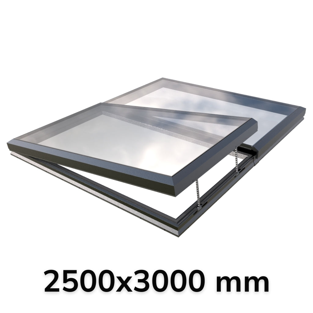 2500 x 3000 mm Electric Opening Glass Link Modular Skylight (1 Fixed 1 Opening)