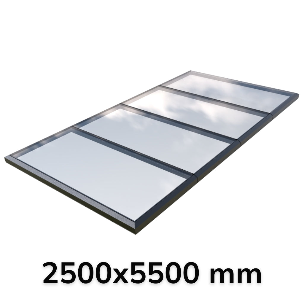 2500 x 5500 mm Fixed Glass Link Modular Skylight (4 Fixed 0 Opening)