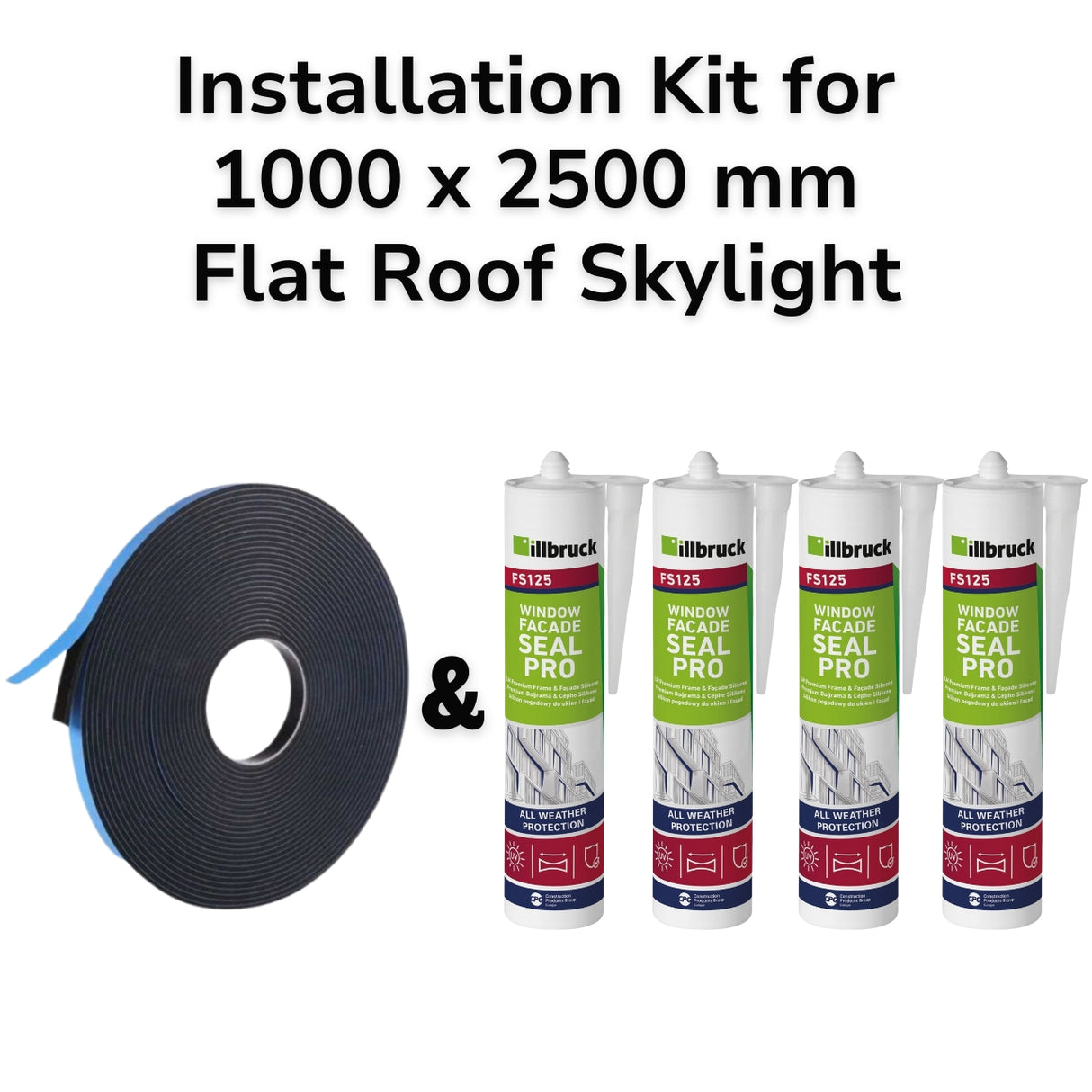 1000 x 2500 mm Flat Roof Skylight Installation Kit