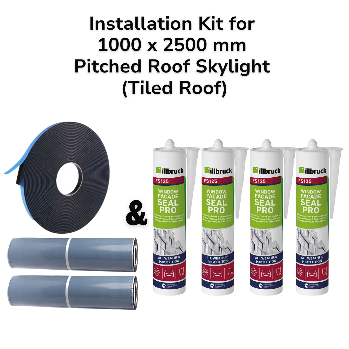 1000 x 2500 mm Pitched Roof Skylight (Tiled Roof) Installation Kit