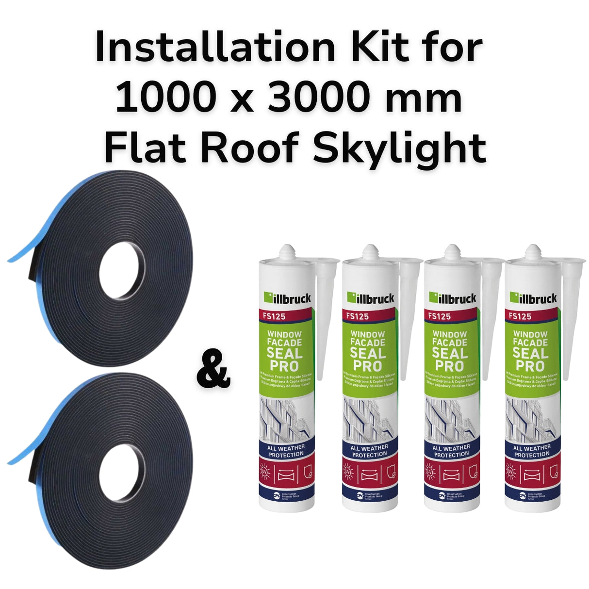 1000 x 3000 mm Flat Roof Skylight Installation Kit