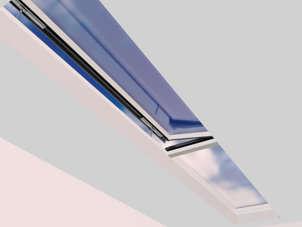 1000 x 6000 mm Electric Opening Glass Link Modular Skylight (1 Fixed 1 Opening)