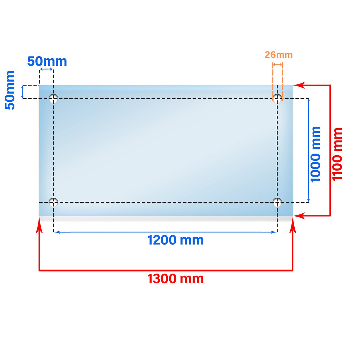 1300 x 1100 mm LD Toughened Laminated Glass Juliet Balcony