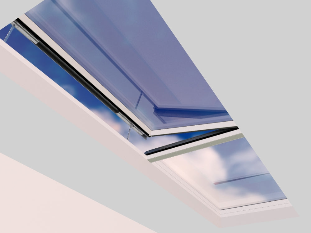 1500 x 5000 mm Electric Opening Glass Link Modular Skylight (1 Fixed 1 Opening)