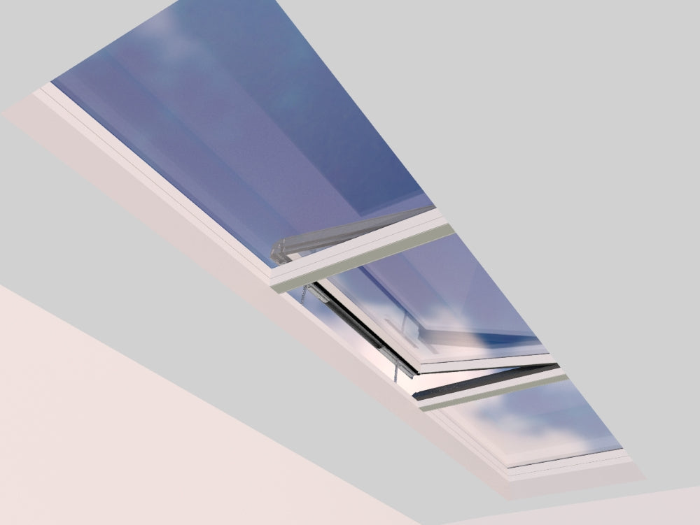 1500 x 6000 mm Electric Opening Glass Link Modular Skylight (2 Fixed 1 Opening)