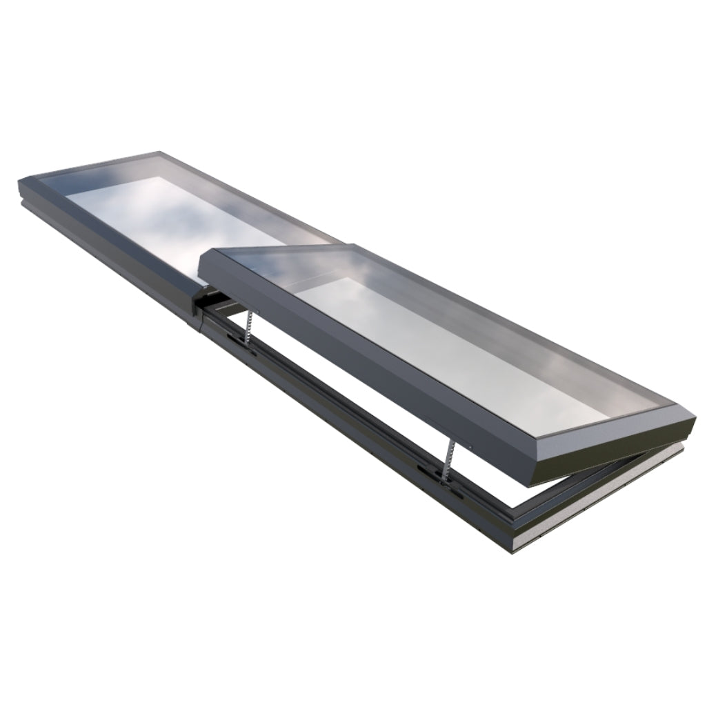 1000 x 4500 mm Electric Opening Glass Link Modular Skylight (1 Fixed 1 Opening)