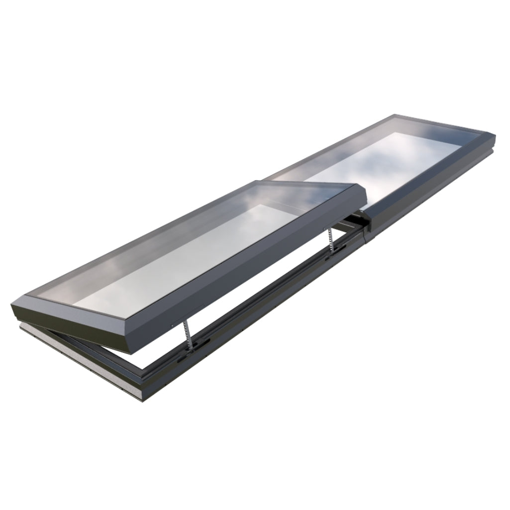 1000 x 5000 mm Electric Opening Glass Link Modular Skylight (1 Fixed 1 Opening)