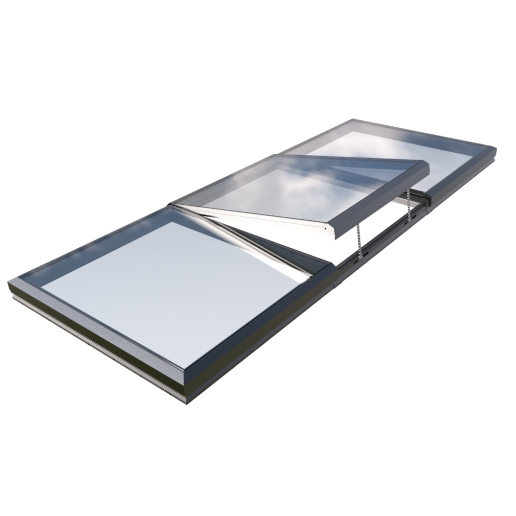 2000 x 4500 mm Electric Opening Glass Link Modular Skylight (2 Fixed 1 Opening)