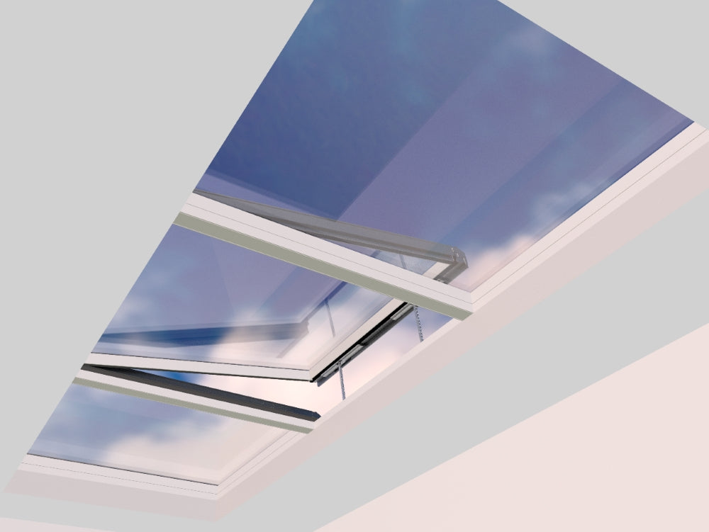 2000 x 5000 mm Electric Opening Glass Link Modular Skylight (2 Fixed 1 Opening)