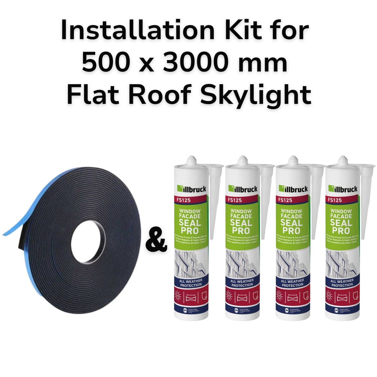 500 x 3000 mm Flat Roof Skylight Installation Kit