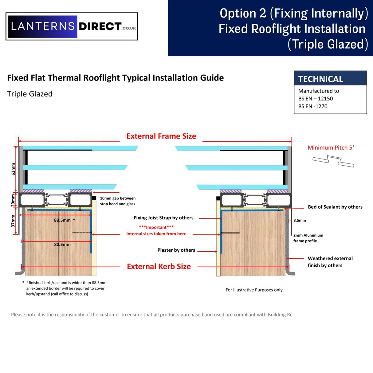 1000 x 2500 mm LD Framed Flat Roof Skylight