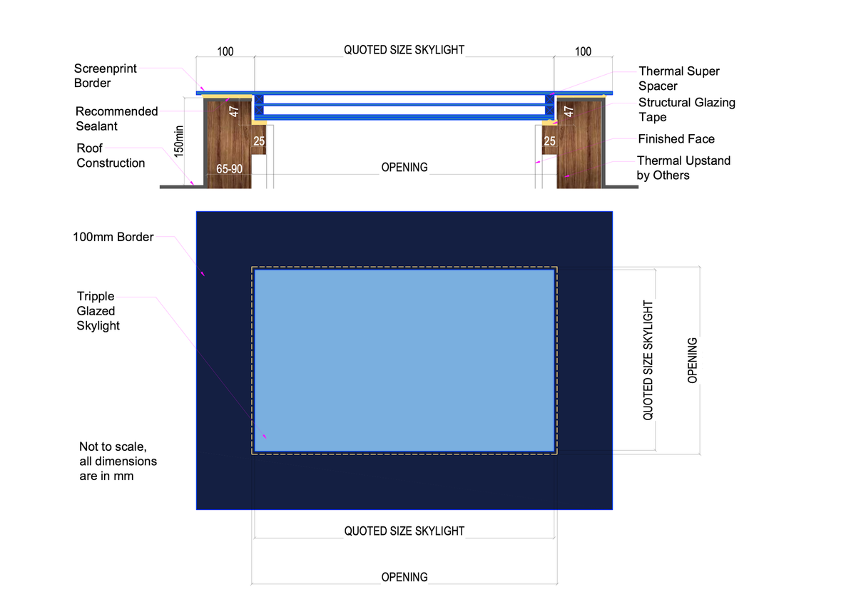 LD Frameless Triple Glazed Flat Roof Skylight