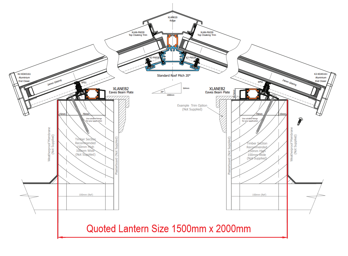 1500 x 2000 mm Stratus Aluminium Roof Lantern Style 1 (Contemporary)